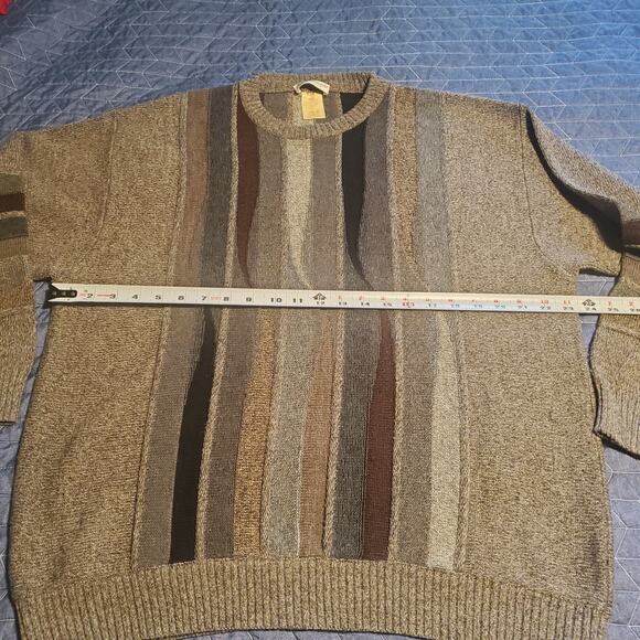 Vintage Norm Tompson Mens L Wavy Geometric 3D Biggie Cosby Muted Tans Sweater - Picture 8 of 9